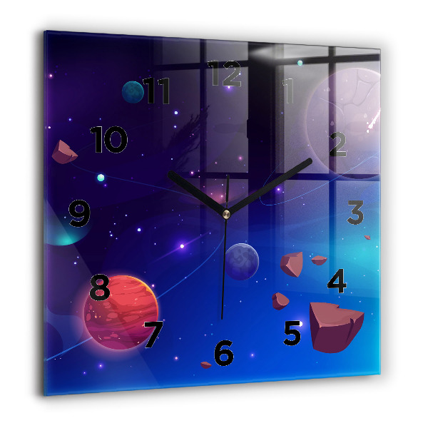Square glass wall clock Planets galaxy