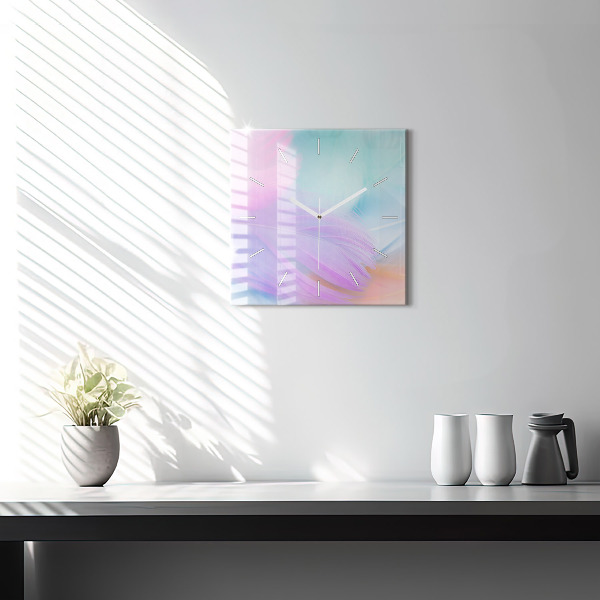 Square glass wall clock Colorful feathers