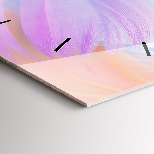 Square glass wall clock Colorful feathers