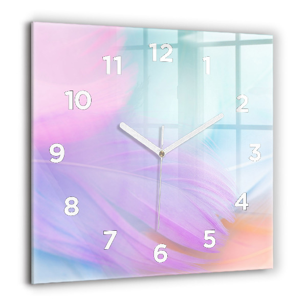 Square glass wall clock Colorful feathers