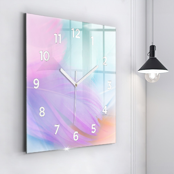 Square glass wall clock Colorful feathers