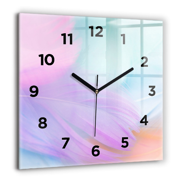 Square glass wall clock Colorful feathers
