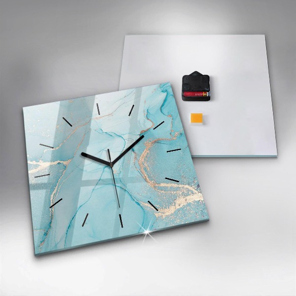 Square glass wall clock Decorative marble