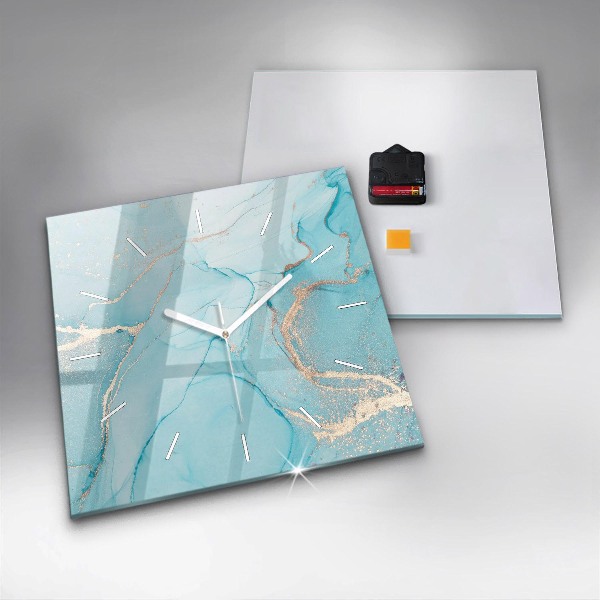Square glass wall clock Decorative marble