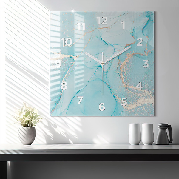 Square glass wall clock Decorative marble