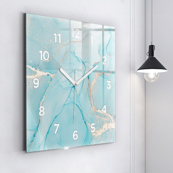 Square glass wall clock Decorative marble