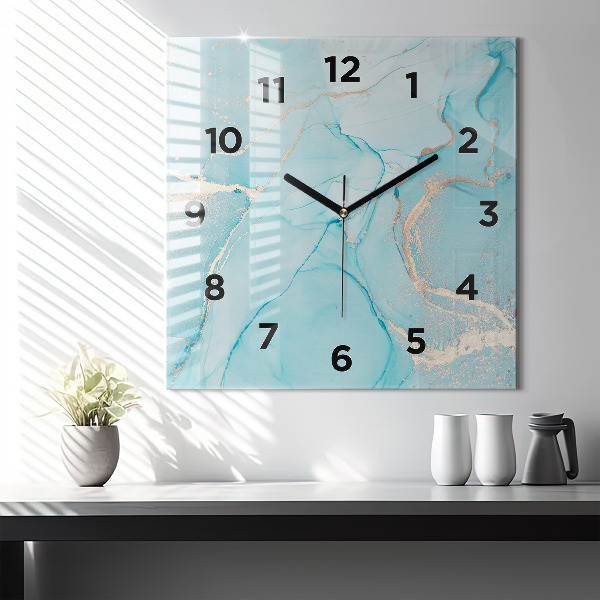 Square glass wall clock Decorative marble