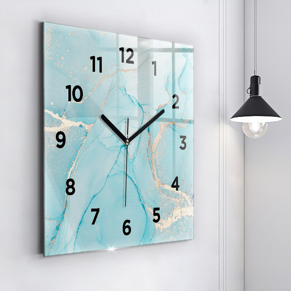 Square glass wall clock Decorative marble