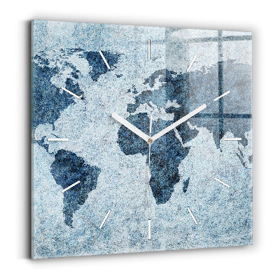 Square glass wall clock Painted world map