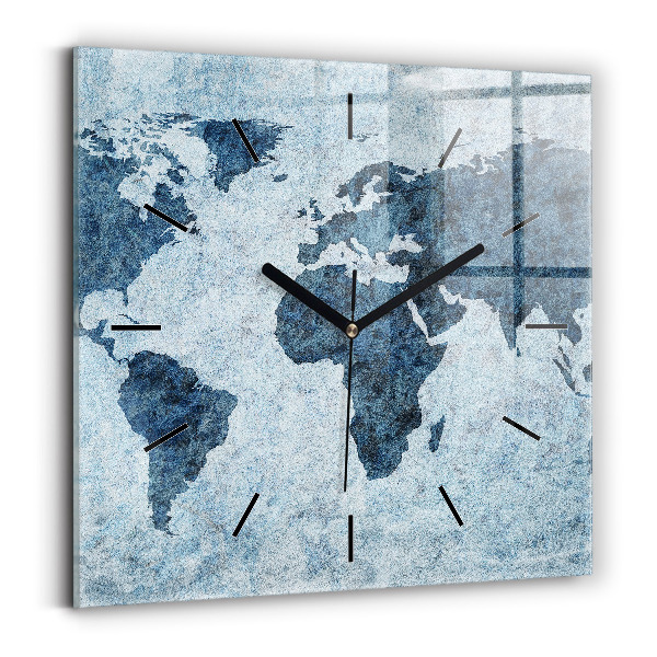 Square glass wall clock Painted world map