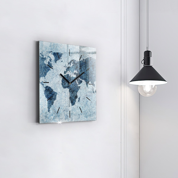 Square glass wall clock Painted world map