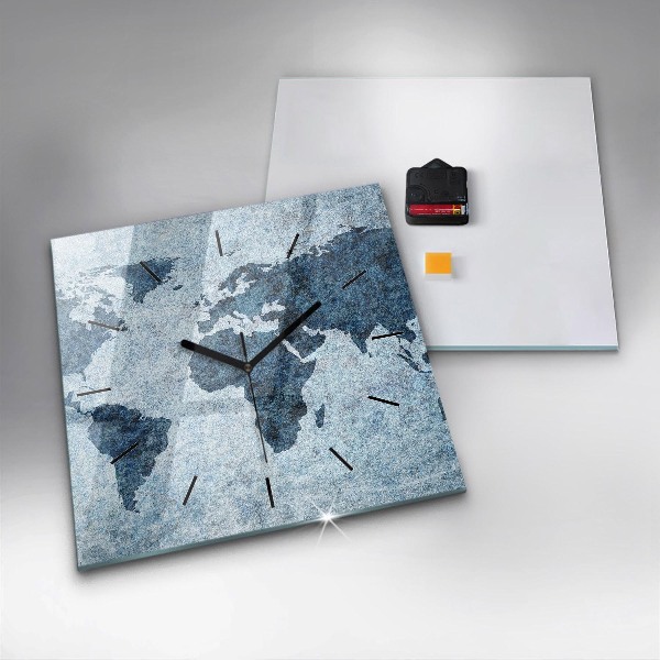 Square glass wall clock Painted world map