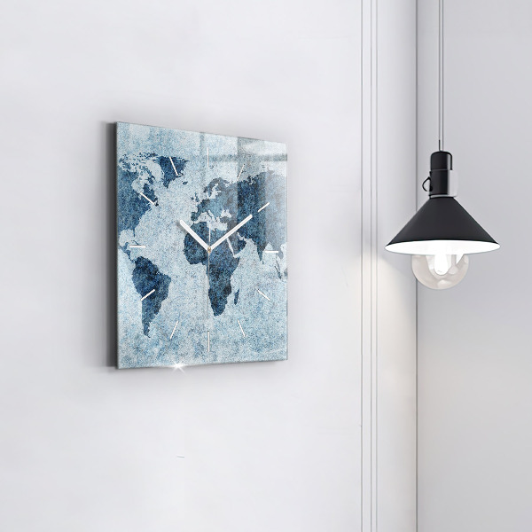 Square glass wall clock Painted world map