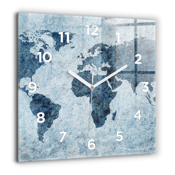 Square glass wall clock Painted world map