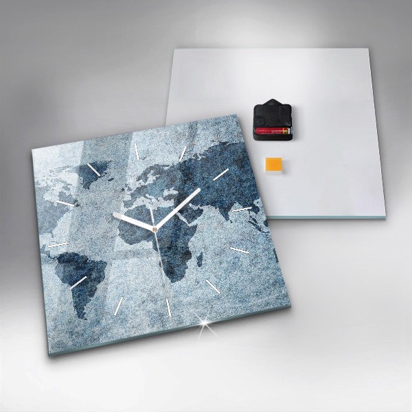 Square glass wall clock Painted world map