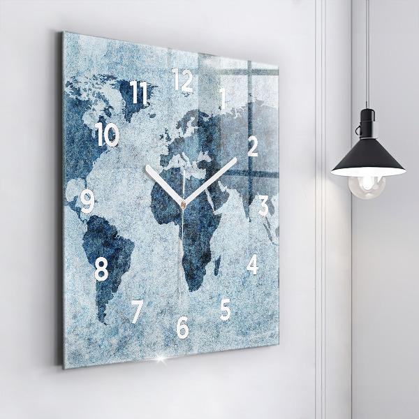 Square glass wall clock Painted world map