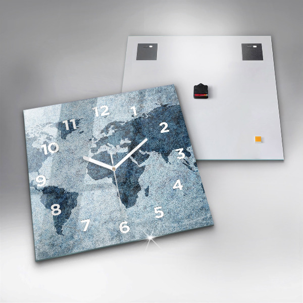 Square glass wall clock Painted world map