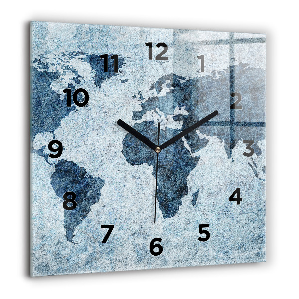 Square glass wall clock Painted world map