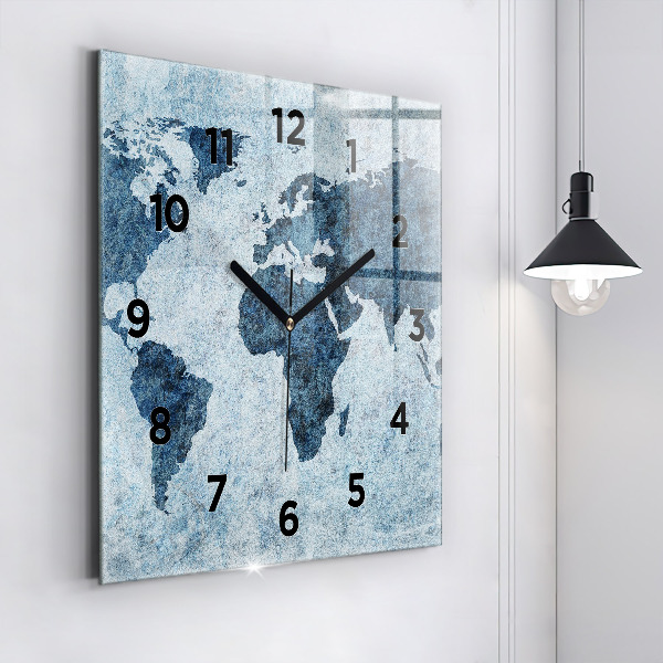 Square glass wall clock Painted world map