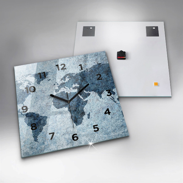 Square glass wall clock Painted world map