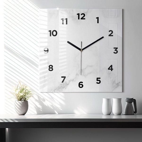 Square glass wall clock Elegant marble