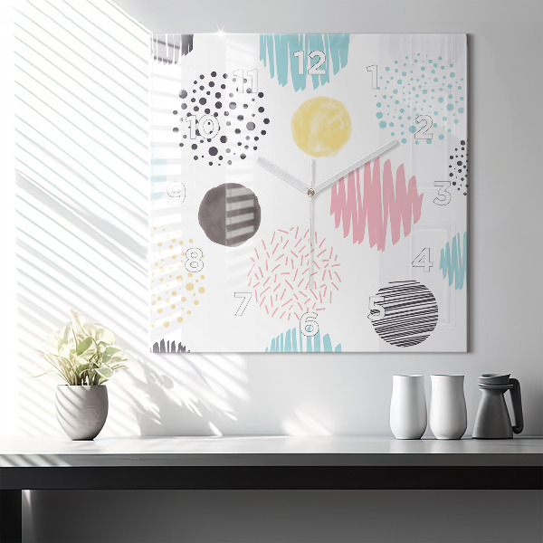 Square glass wall clock Geometric pattern