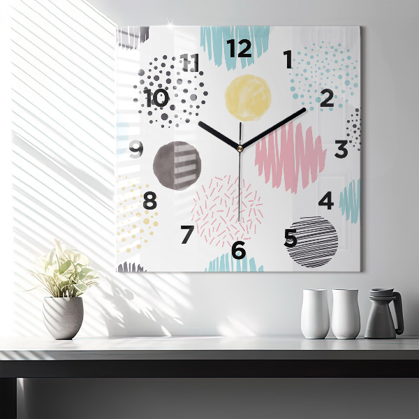 Square glass wall clock Geometric pattern