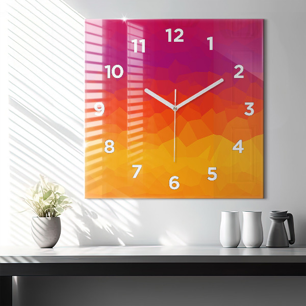 Square glass wall clock Colorful abstraction
