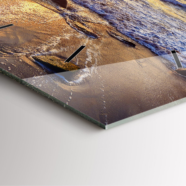 Square glass wall clock Sunset on the beach