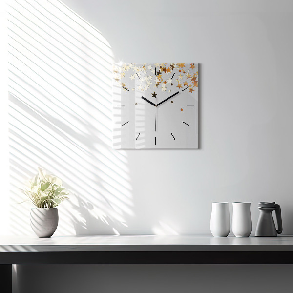 Square glass wall clock Stars on a light background