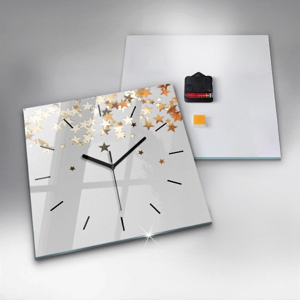 Square glass wall clock Stars on a light background