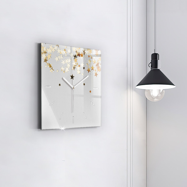 Square glass wall clock Stars on a light background