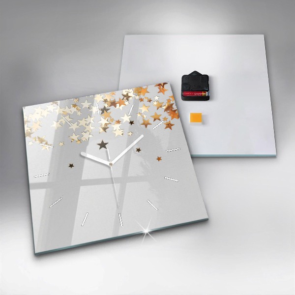 Square glass wall clock Stars on a light background