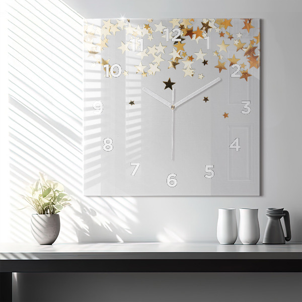 Square glass wall clock Stars on a light background
