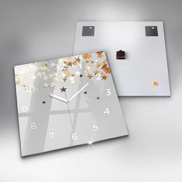 Square glass wall clock Stars on a light background
