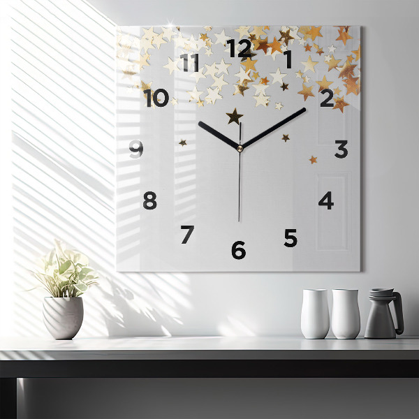 Square glass wall clock Stars on a light background