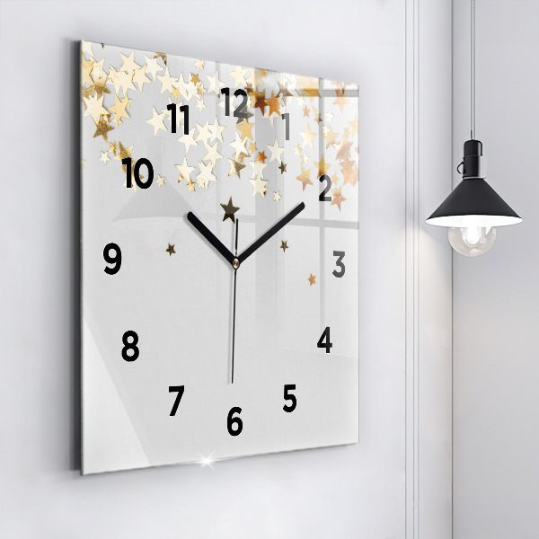 Square glass wall clock Stars on a light background