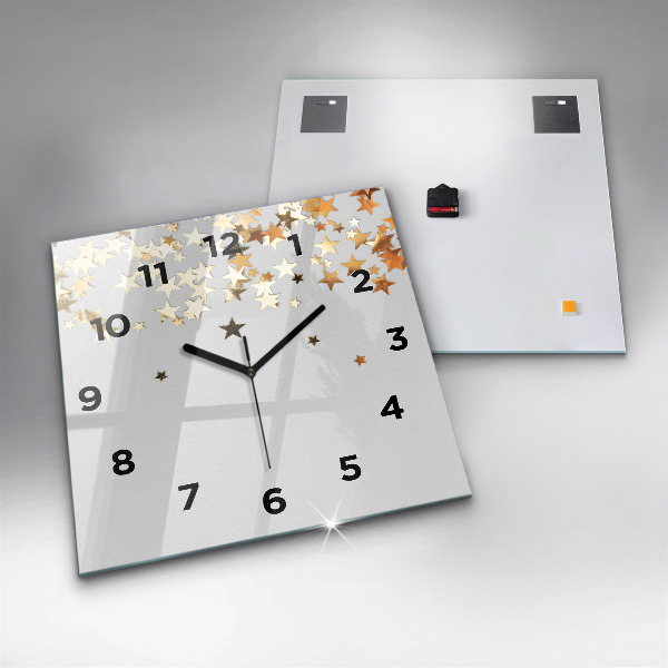 Square glass wall clock Stars on a light background