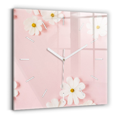 Square glass wall clock Daisy flowers