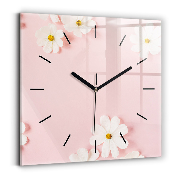 Square glass wall clock Daisy flowers
