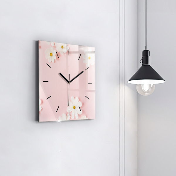 Square glass wall clock Daisy flowers