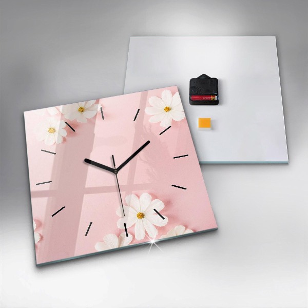 Square glass wall clock Daisy flowers