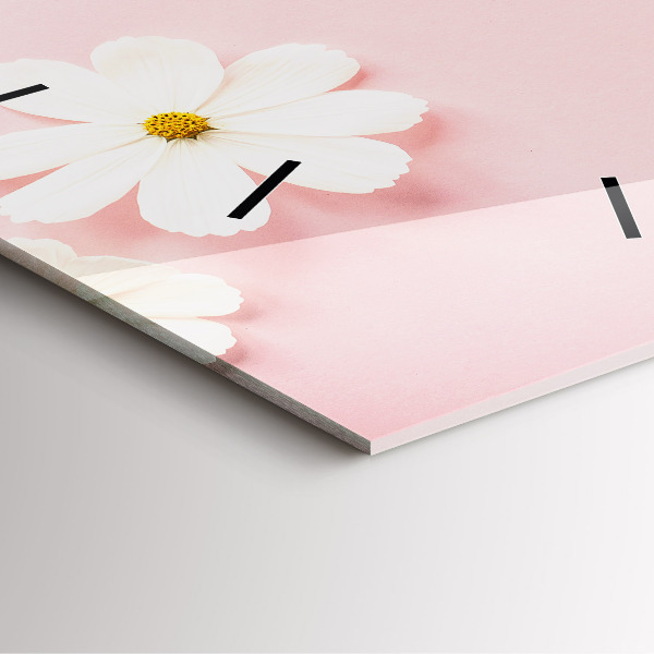 Square glass wall clock Daisy flowers