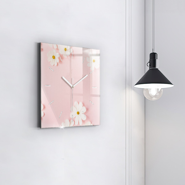 Square glass wall clock Daisy flowers