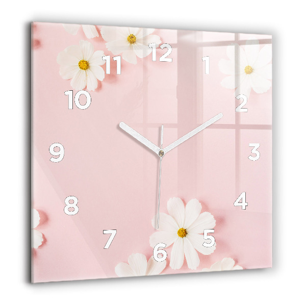 Square glass wall clock Daisy flowers