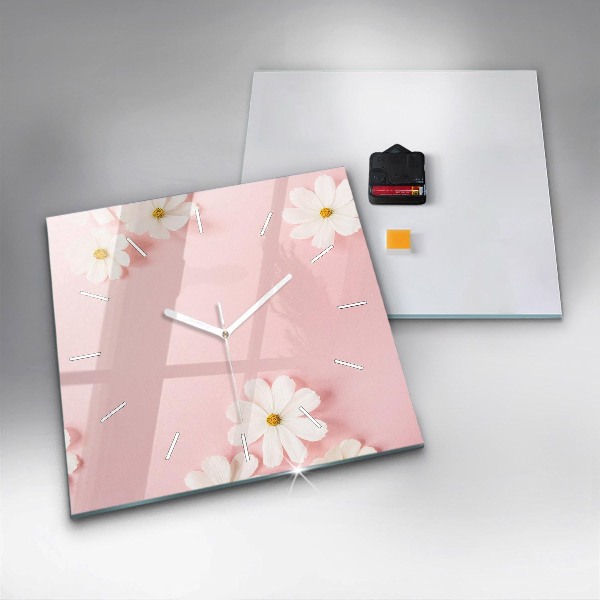 Square glass wall clock Daisy flowers