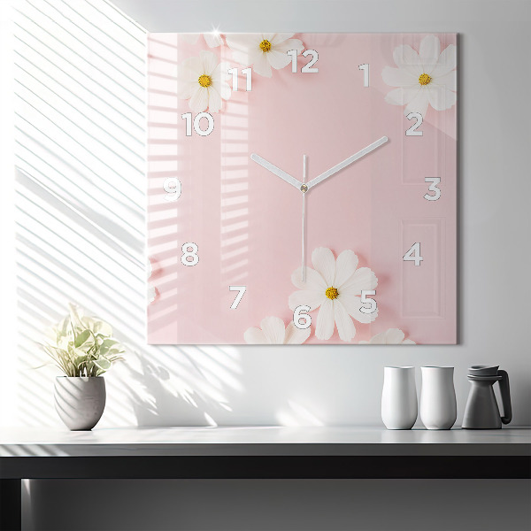 Square glass wall clock Daisy flowers