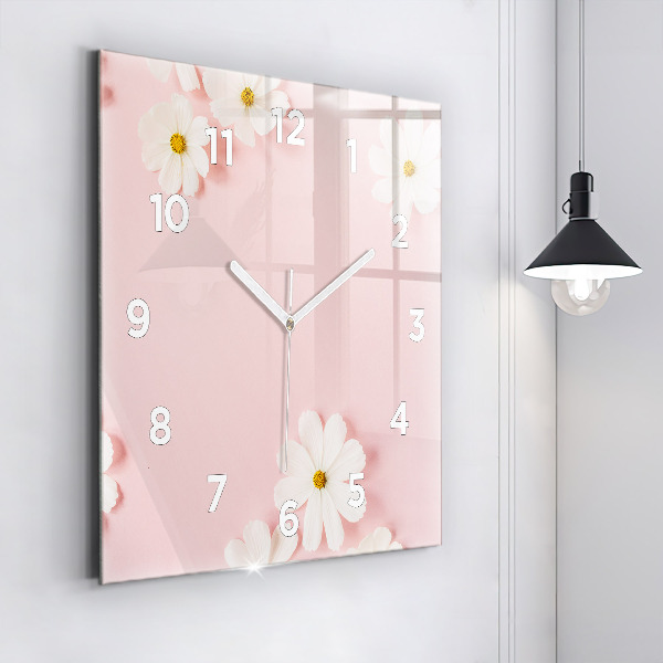 Square glass wall clock Daisy flowers