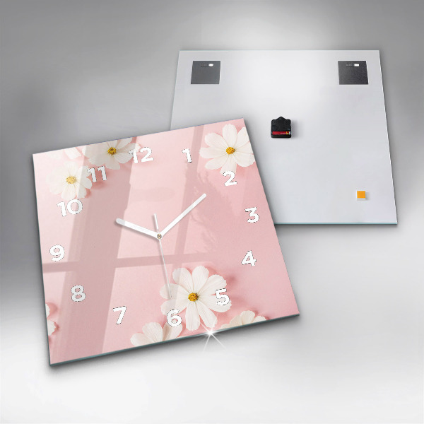 Square glass wall clock Daisy flowers