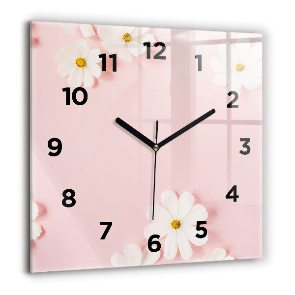Square glass wall clock Daisy flowers